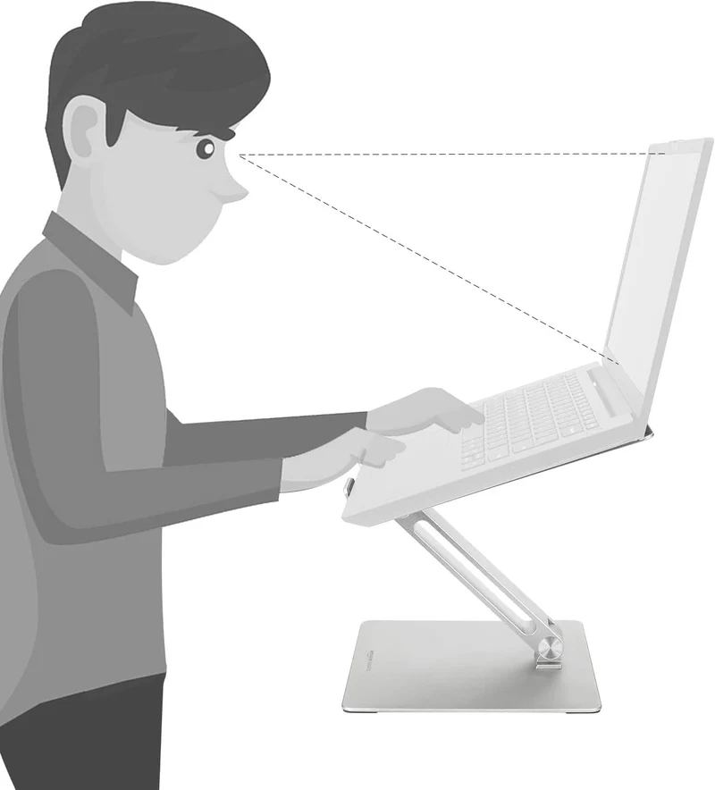 axisgo - Amazon Basics Verstellbarer ergonomischer Laptopständer mit Wärmeabzug, stufenlose Höhen- und Winkelverstellung, ideal für einen Laptop bis 43,9 cm (17,3 Zoll), 27.9 x 23 x 5.6 cm, Silber
