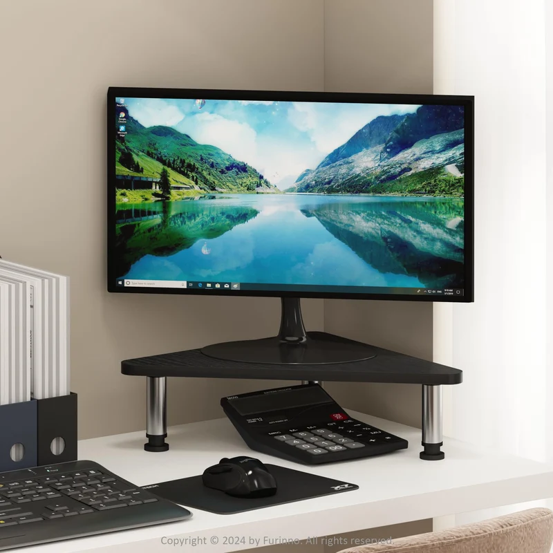 axisgo - Furinno Turn-n-Tube Eckmonitor Riser Ständer, Americano, Edelstahlrohre, 49.8 (Breite) x 11.7 (Höhe) x 26.9 (Tiefe) cm