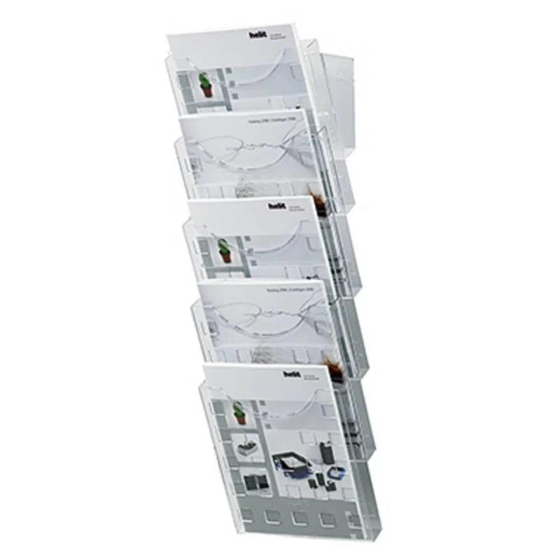 axisgo - helit H6103102 - Wandprospekthalter „the grid wall“, 5 Taschen, DIN A4, glasklar
