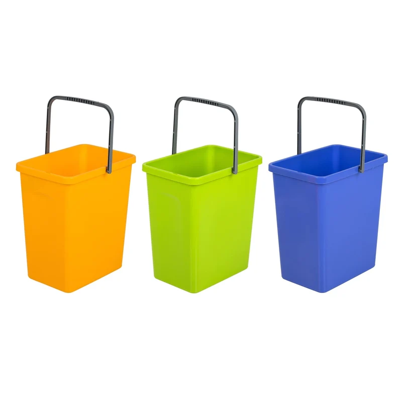 axisgo - BranQ - Home essential Universelles Set mit 3 Körben zur Abfalltrennung mit praktischem Griff aus hochwertigem BPA-Material, Gelb/Grün/Blau, 17,5x26x29 cm (LxBxH), 5901098049603