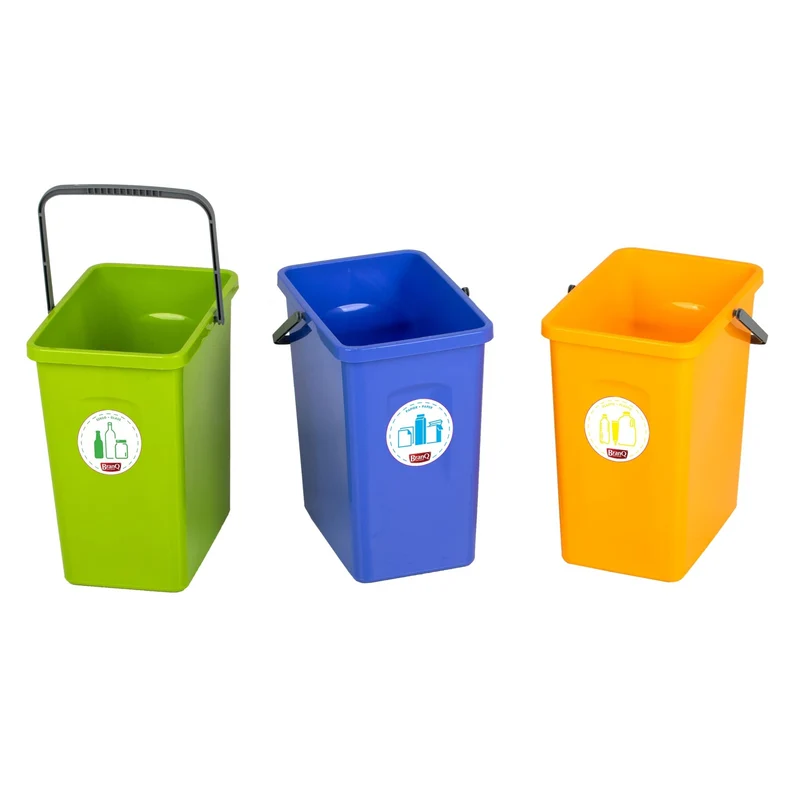 axisgo - BranQ - Home essential Universelles Set mit 3 Körben zur Abfalltrennung mit praktischem Griff aus hochwertigem BPA-Material, Gelb/Grün/Blau, 17,5x26x29 cm (LxBxH), 5901098049603