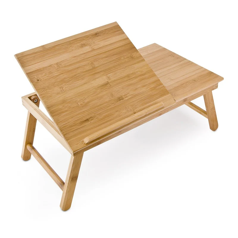axisgo - Relaxdays Laptoptisch aus Bambus HBT: 24 x 55 x 33 cm Beistelltisch mit praktischem Fach für Stifte oder Notizen verstellbarer Computertisch als Knietisch und Betttisch Notebooktisch aus Holz, natur