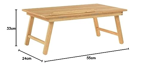 axisgo - Relaxdays Laptoptisch aus Bambus HBT: 24 x 55 x 33 cm Beistelltisch mit praktischem Fach für Stifte oder Notizen verstellbarer Computertisch als Knietisch und Betttisch Notebooktisch aus Holz, natur