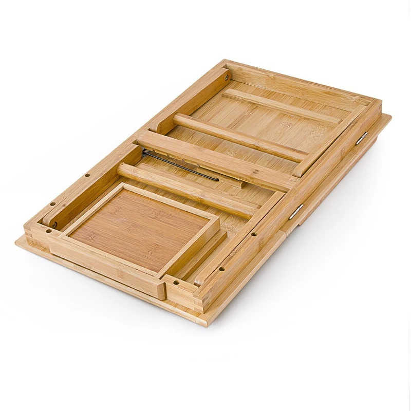 axisgo - Relaxdays Laptoptisch aus Bambus HBT: 24 x 55 x 33 cm Beistelltisch mit praktischem Fach für Stifte oder Notizen verstellbarer Computertisch als Knietisch und Betttisch Notebooktisch aus Holz, natur