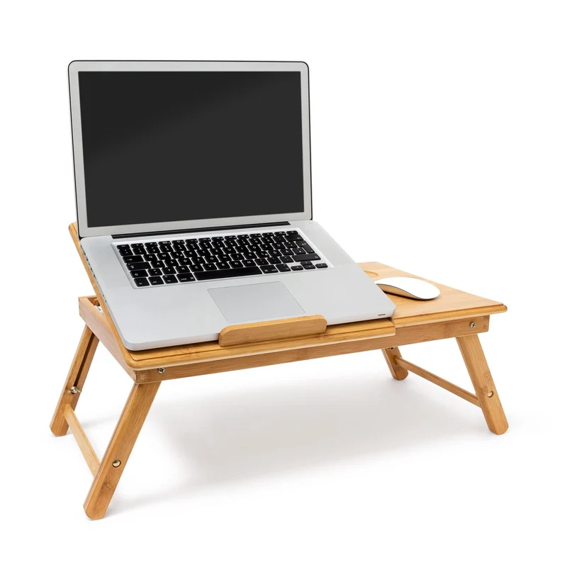 axisgo - Relaxdays Betttablett Bambus höhenverstellbar HBT 30,5 x 72,5 x 35 cm Laptop Tisch für Notebook mit Leseklappe als Laptopständer klappbar mit Ablage für Maus und Bücher als Notebookständer, natur