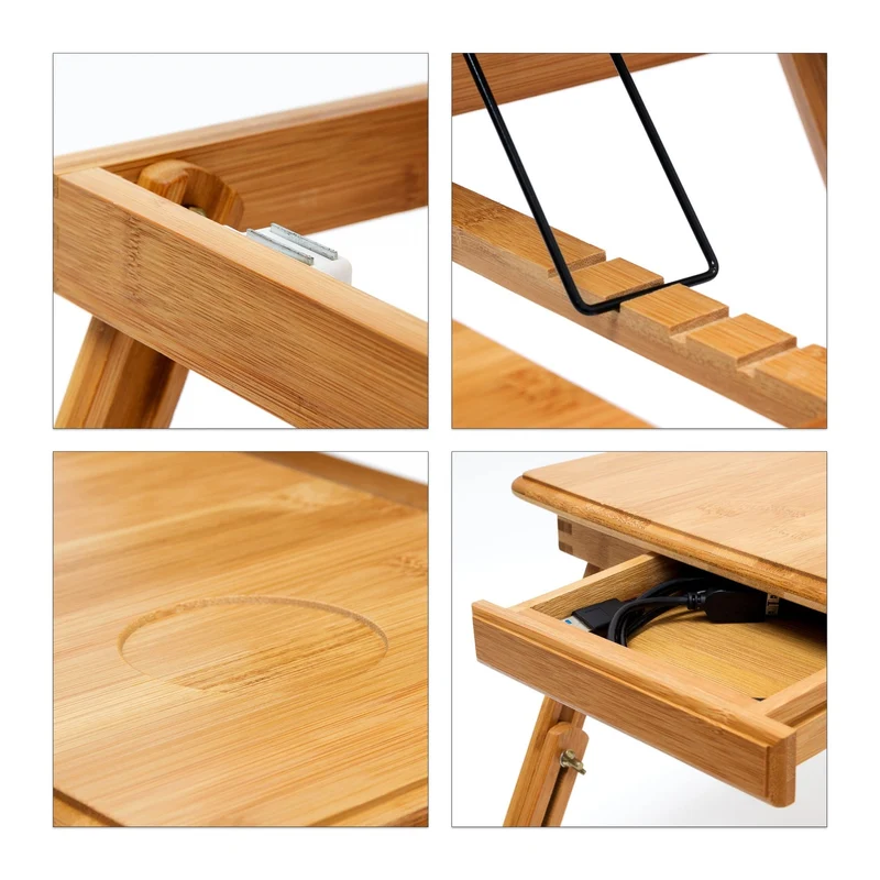 axisgo - Relaxdays Betttablett Bambus höhenverstellbar HBT 30,5 x 72,5 x 35 cm Laptop Tisch für Notebook mit Leseklappe als Laptopständer klappbar mit Ablage für Maus und Bücher als Notebookständer, natur