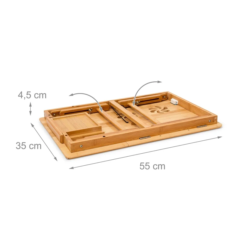 axisgo - Relaxdays Betttablett Bambus höhenverstellbar HBT 30,5 x 72,5 x 35 cm Laptop Tisch für Notebook mit Leseklappe als Laptopständer klappbar mit Ablage für Maus und Bücher als Notebookständer, natur