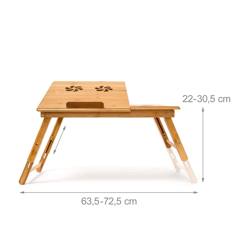 axisgo - Relaxdays Betttablett Bambus höhenverstellbar HBT 30,5 x 72,5 x 35 cm Laptop Tisch für Notebook mit Leseklappe als Laptopständer klappbar mit Ablage für Maus und Bücher als Notebookständer, natur