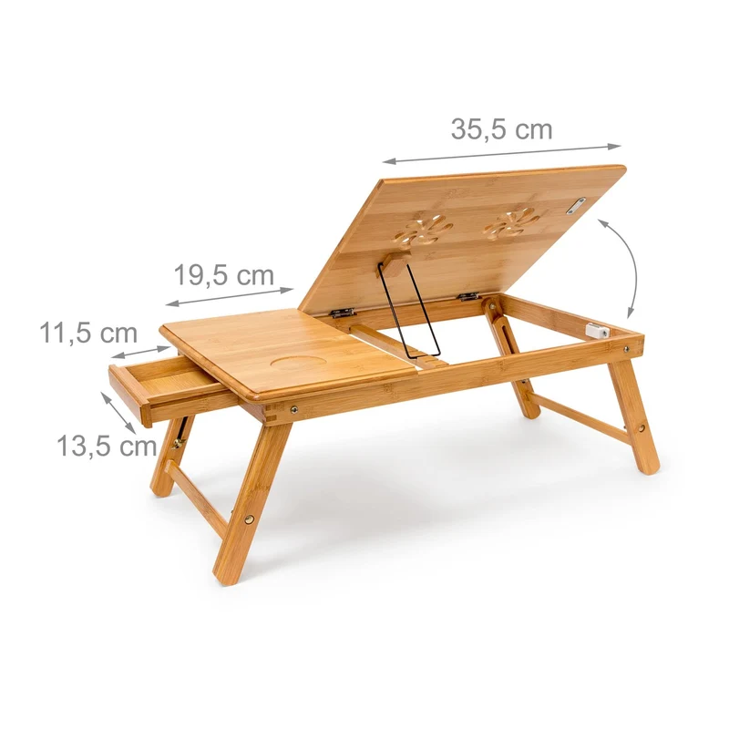 axisgo - Relaxdays Betttablett Bambus höhenverstellbar HBT 30,5 x 72,5 x 35 cm Laptop Tisch für Notebook mit Leseklappe als Laptopständer klappbar mit Ablage für Maus und Bücher als Notebookständer, natur