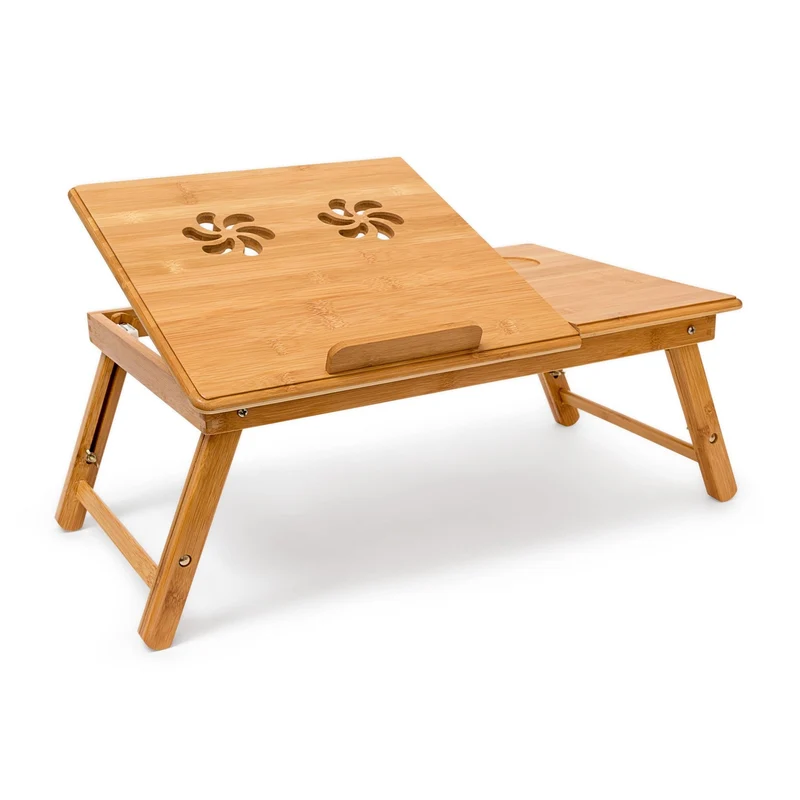 axisgo - Relaxdays Betttablett Bambus höhenverstellbar HBT 30,5 x 72,5 x 35 cm Laptop Tisch für Notebook mit Leseklappe als Laptopständer klappbar mit Ablage für Maus und Bücher als Notebookständer, natur