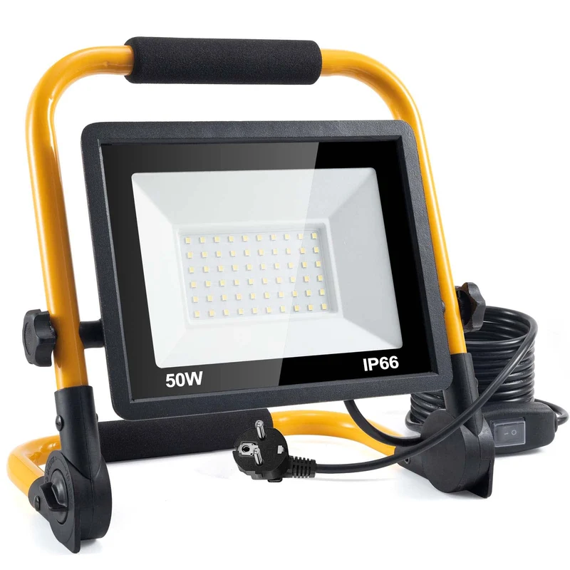 axisgo - LED Baustrahler, 50W 5000LM Arbeitsleuchte, LED Arbeitsleuchte mit Stecker, IP66 Wasserdicht Baustrahler mit 4M Kabel, Tragbar für Werkstatt oder Baustelle,Garage, 6500K