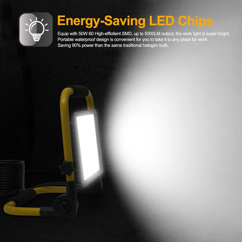 axisgo - LED Baustrahler, 50W 5000LM Arbeitsleuchte, LED Arbeitsleuchte mit Stecker, IP66 Wasserdicht Baustrahler mit 4M Kabel, Tragbar für Werkstatt oder Baustelle,Garage, 6500K