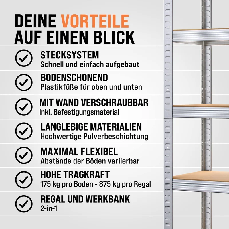 axisgo - Monzana® 2X Schwerlastregal 180x90x40cm Befestigungsmaterial 1750kg 10 MDF-Platten Kellerregal Lagerregal Steckregal Metallregal Werkstattregal Silber
