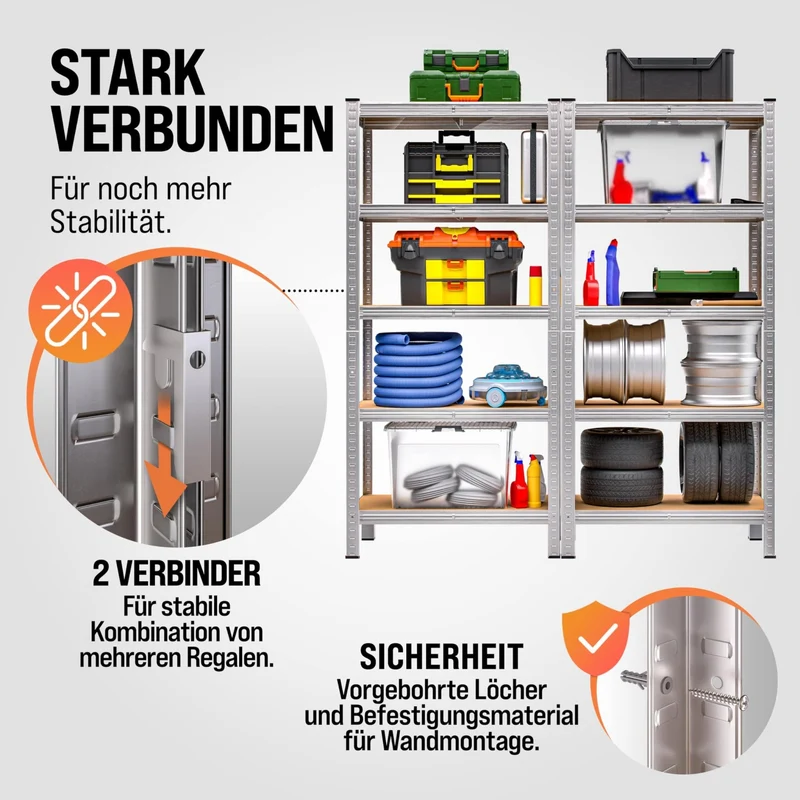 axisgo - Monzana® 2X Schwerlastregal 180x90x40cm Befestigungsmaterial 1750kg 10 MDF-Platten Kellerregal Lagerregal Steckregal Metallregal Werkstattregal Silber