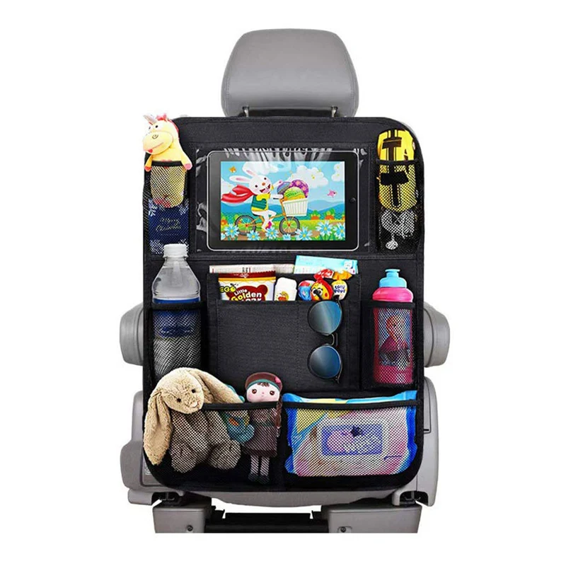 axisgo - BillyBath 1 Stück Rückenlehnenschutz Auto Kinder mit 10 Zoll iPad/Tablet-Tasche, 600D Oxford Stoff Wasserdicht Autositz Rücksitz Organizer Autositzschoner Rückenlehne, Schwarz