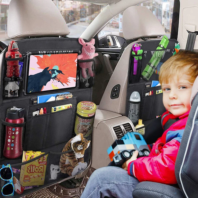 axisgo - BillyBath 1 Stück Rückenlehnenschutz Auto Kinder mit 10 Zoll iPad/Tablet-Tasche, 600D Oxford Stoff Wasserdicht Autositz Rücksitz Organizer Autositzschoner Rückenlehne, Schwarz