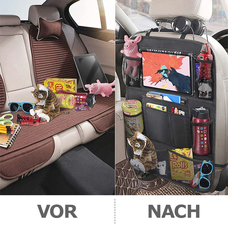 axisgo - BillyBath 1 Stück Rückenlehnenschutz Auto Kinder mit 10 Zoll iPad/Tablet-Tasche, 600D Oxford Stoff Wasserdicht Autositz Rücksitz Organizer Autositzschoner Rückenlehne, Schwarz