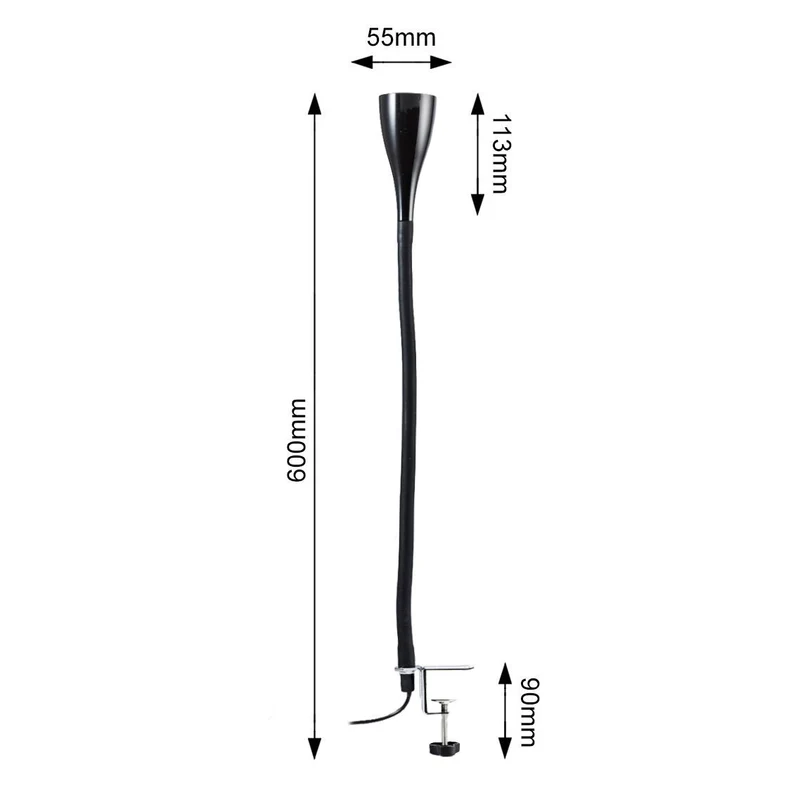 axisgo - B.K.Licht - Schreibtischlampe mit Kabelschalter, dimmbar in Stufen, schwenkbar, Tischlampe, Klemmleuchte, Tischleuchte, Bürolampe, Leselampe, Leselicht, Klemmlampe, 60x5,5 cm, Schwarz