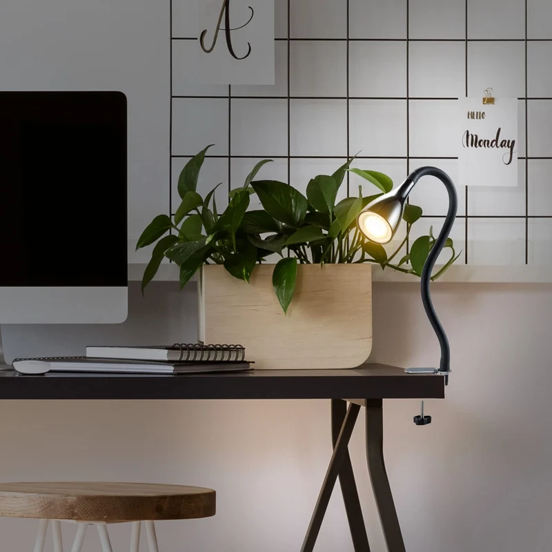 axisgo - B.K.Licht - Schreibtischlampe mit Kabelschalter, dimmbar in Stufen, schwenkbar, Tischlampe, Klemmleuchte, Tischleuchte, Bürolampe, Leselampe, Leselicht, Klemmlampe, 60x5,5 cm, Schwarz