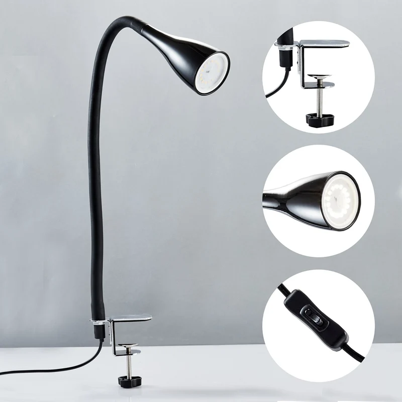 axisgo - B.K.Licht - Schreibtischlampe mit Kabelschalter, dimmbar in Stufen, schwenkbar, Tischlampe, Klemmleuchte, Tischleuchte, Bürolampe, Leselampe, Leselicht, Klemmlampe, 60x5,5 cm, Schwarz