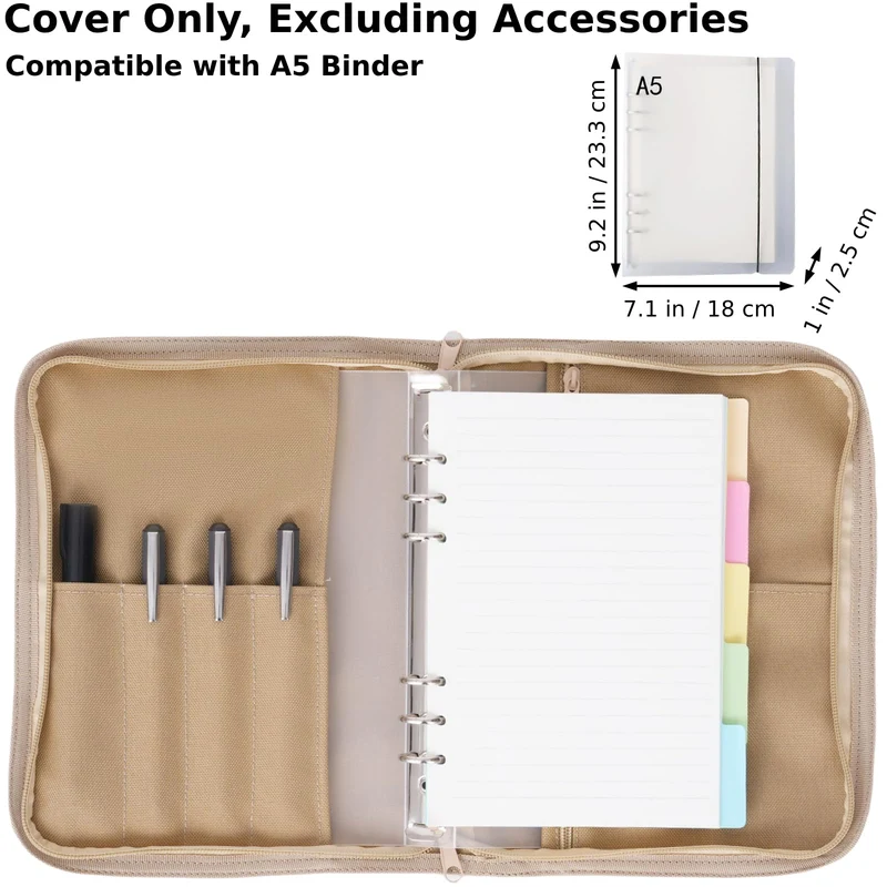 axisgo - VEPKOIT Taktische Notizbuchhülle mit Reißverschluss für Ordner, OCP Binder Planer Tactical Portfolio Organizer und A5 Notebook Binder Cover, 7" x 9" wetterfeste Notebook-Abdeckung - Coyote