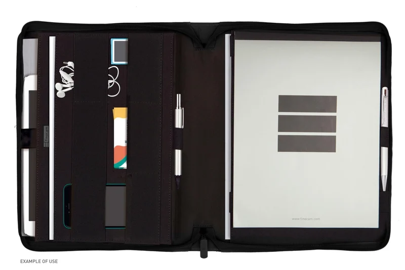 axisgo - Finocam - A4 Dokumentenmappe SERIE 00- Schwarz | Dokumentenmappe aus Polyester | Dokumentenmappe mit Reißverschluss - Stifthalter und Innentasche für Tablet | Mit Notizblock