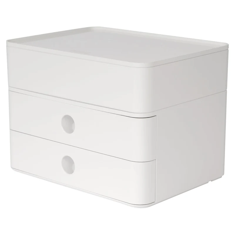 axisgo - HAN Schubladenbox Allison SMART-BOX plus mit 2 Schubladen, Trennwand sowie Utensilienbox, inkl. Kabelführung, stapelbar, Büro, Schreibtisch, Küche, möbelschonende Gummifüße, 1100-12, hochglänzend weiß