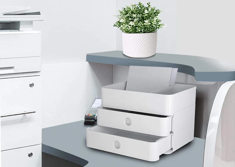 axisgo - HAN Schubladenbox Allison SMART-BOX plus mit 2 Schubladen, Trennwand sowie Utensilienbox, inkl. Kabelführung, stapelbar, Büro, Schreibtisch, Küche, möbelschonende Gummifüße, 1100-12, hochglänzend weiß