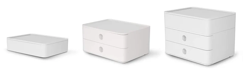 axisgo - HAN Schubladenbox Allison SMART-BOX plus mit 2 Schubladen, Trennwand sowie Utensilienbox, inkl. Kabelführung, stapelbar, Büro, Schreibtisch, Küche, möbelschonende Gummifüße, 1100-12, hochglänzend weiß