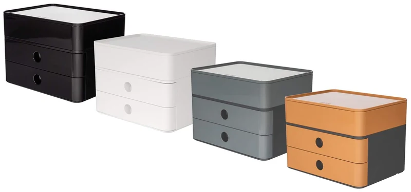 axisgo - HAN Schubladenbox Allison SMART-BOX plus mit 2 Schubladen, Trennwand sowie Utensilienbox, inkl. Kabelführung, stapelbar, Büro, Schreibtisch, Küche, möbelschonende Gummifüße, 1100-12, hochglänzend weiß
