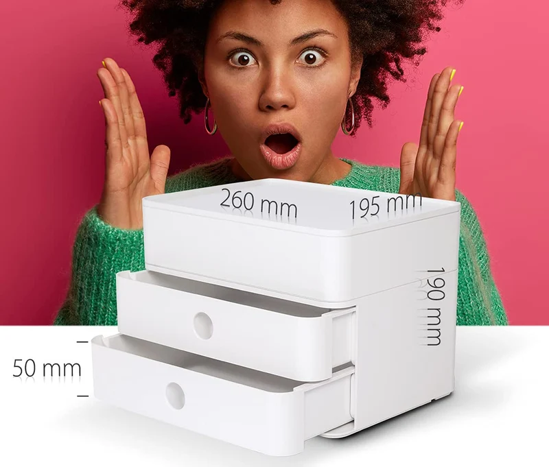 axisgo - HAN Schubladenbox Allison SMART-BOX plus mit 2 Schubladen, Trennwand sowie Utensilienbox, inkl. Kabelführung, stapelbar, Büro, Schreibtisch, Küche, möbelschonende Gummifüße, 1100-12, hochglänzend weiß