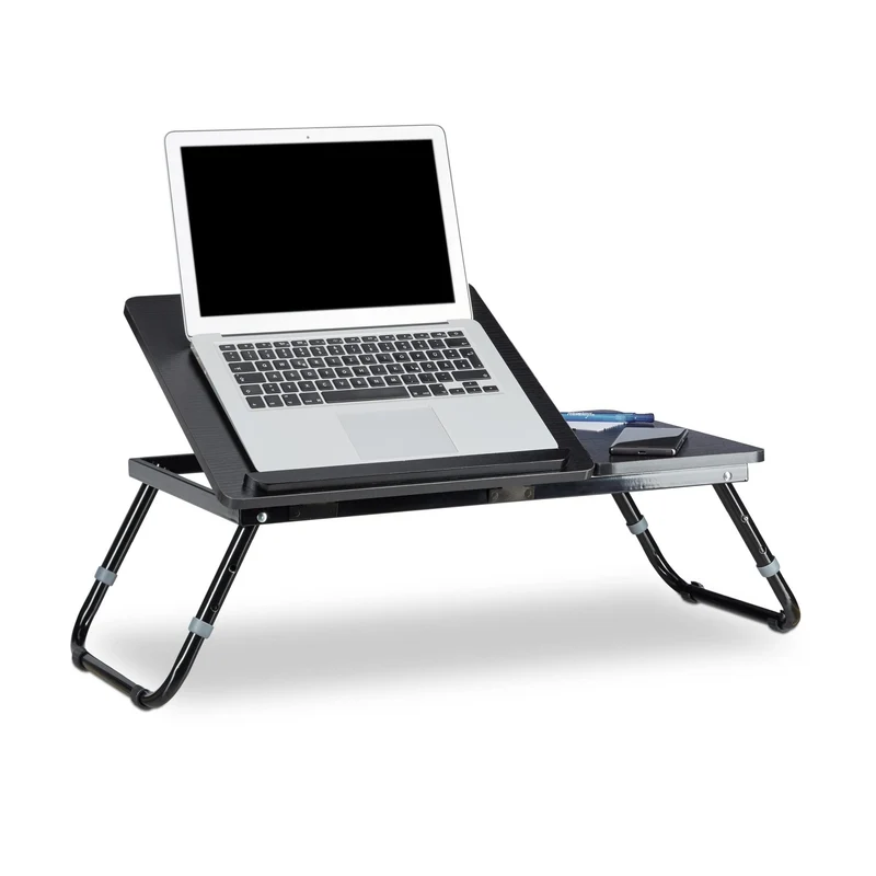 axisgo - Relaxdays Laptoptisch, Lapschreibtisch, Betttisch, Betttablett, Notebooktisch, Beistelltisch, Laptop WTH 75 cm x 35 cm x 40 cm, Holz, schwarz, mit Leseklappe, höhenverstellbar, zusammenklappbar