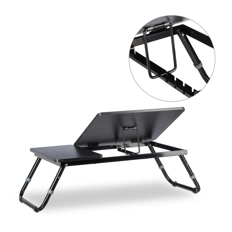 axisgo - Relaxdays Laptoptisch, Lapschreibtisch, Betttisch, Betttablett, Notebooktisch, Beistelltisch, Laptop WTH 75 cm x 35 cm x 40 cm, Holz, schwarz, mit Leseklappe, höhenverstellbar, zusammenklappbar