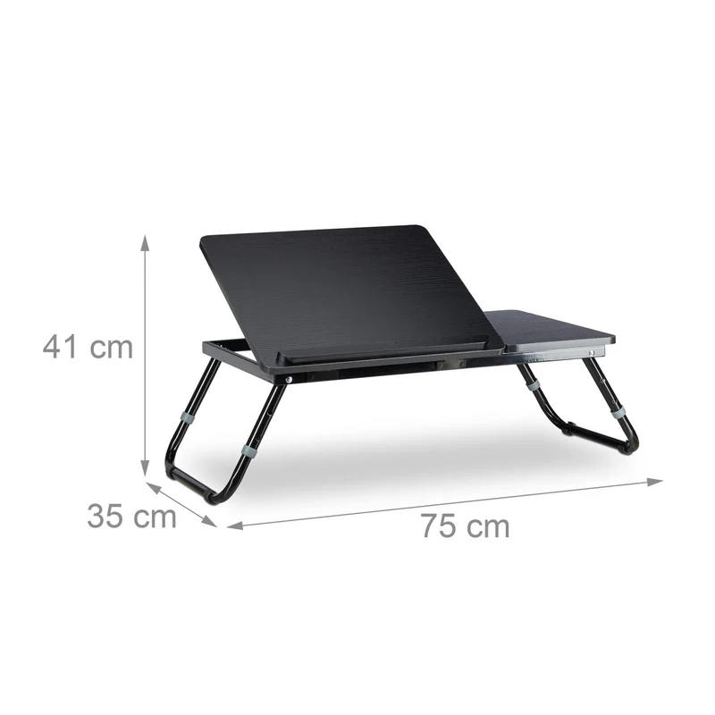 axisgo - Relaxdays Laptoptisch, Lapschreibtisch, Betttisch, Betttablett, Notebooktisch, Beistelltisch, Laptop WTH 75 cm x 35 cm x 40 cm, Holz, schwarz, mit Leseklappe, höhenverstellbar, zusammenklappbar
