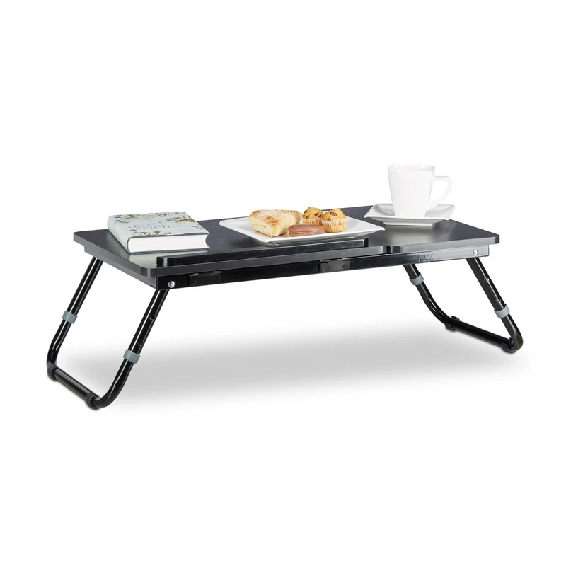 axisgo - Relaxdays Laptoptisch, Lapschreibtisch, Betttisch, Betttablett, Notebooktisch, Beistelltisch, Laptop WTH 75 cm x 35 cm x 40 cm, Holz, schwarz, mit Leseklappe, höhenverstellbar, zusammenklappbar