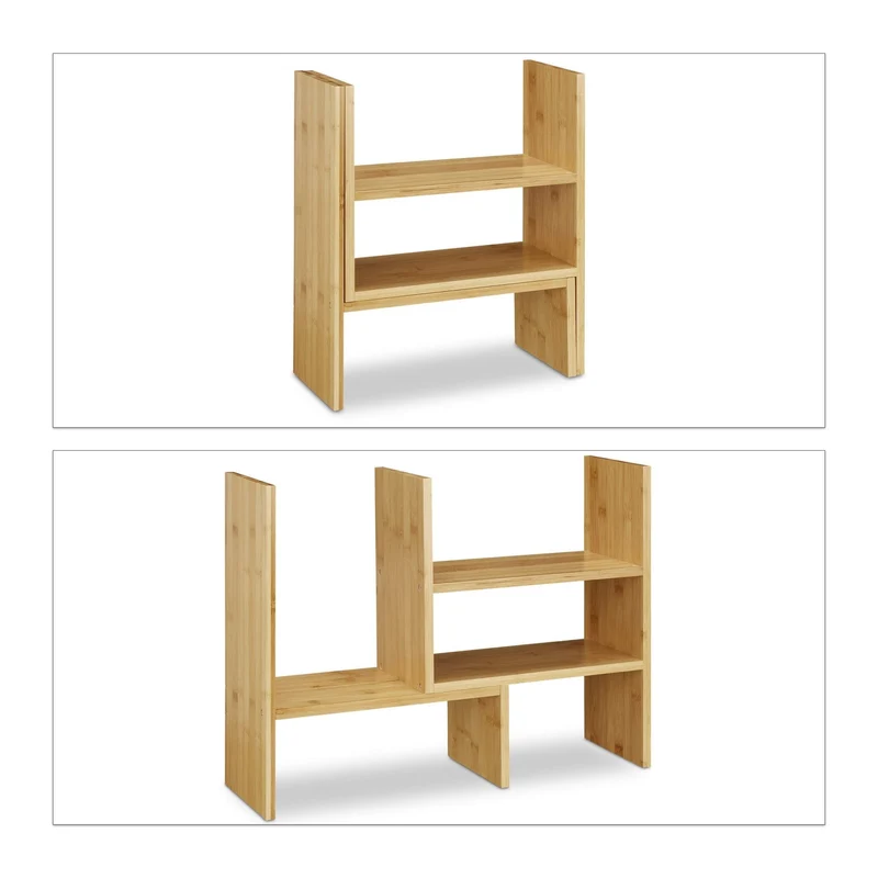 axisgo - Relaxdays Tischregal Bambus, Verstellbarer Organizer, für Schreibtisch, Küche & Bad, Aufsatzregal, klein, H: 40cm, Natur