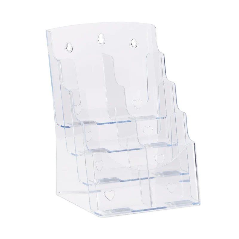 axisgo - Relaxdays Prospekthalter A4 / DIN Lang, 4 Etagen, Acryl, Flyer Aufsteller Tisch & Wand, HBT: 35x24,5x24cm, transparent, 1 Stück, 10027299