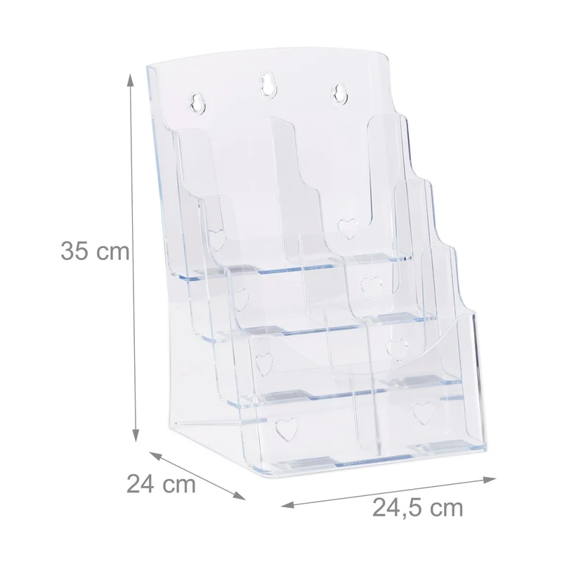 axisgo - Relaxdays Prospekthalter A4 / DIN Lang, 4 Etagen, Acryl, Flyer Aufsteller Tisch & Wand, HBT: 35x24,5x24cm, transparent, 1 Stück, 10027299