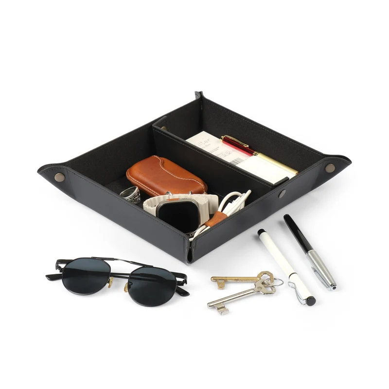 axisgo - Londo Leder Taschenleerer - Vide Poche - Ledertablett Organizer, Praktische Aufbewahrungsbox - für Geldbörsen, Uhren, Schlüssel, Münzen, Handys und Büroausstattung