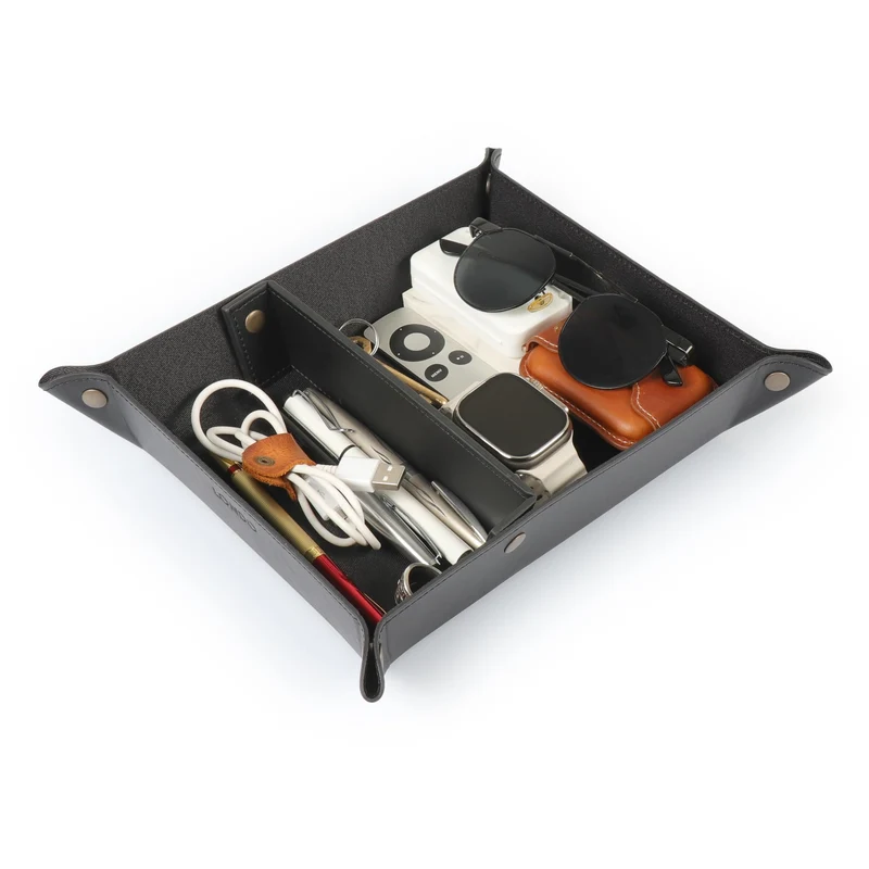 axisgo - Londo Leder Taschenleerer - Vide Poche - Ledertablett Organizer, Praktische Aufbewahrungsbox - für Geldbörsen, Uhren, Schlüssel, Münzen, Handys und Büroausstattung