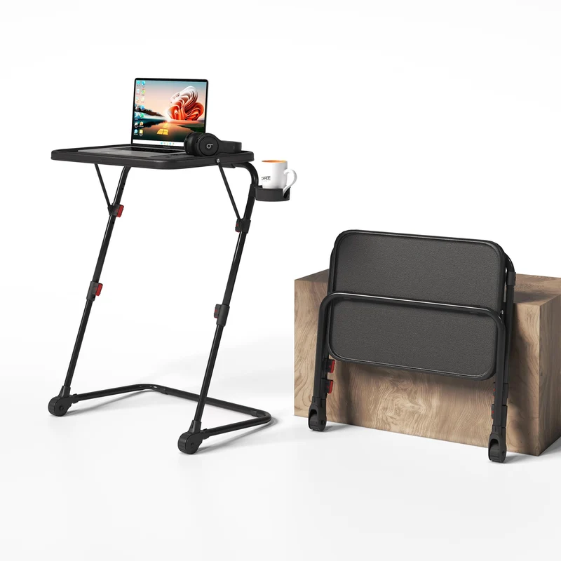 axisgo - MEUBLE Cosy Kleiner Klappbarer Laptoptisch Höhenverstellbar Schreibtisch Beistelltisch Ohne Montage Sofatisch Neigbar Computertische Betttisch Pflegebett, Schwarz