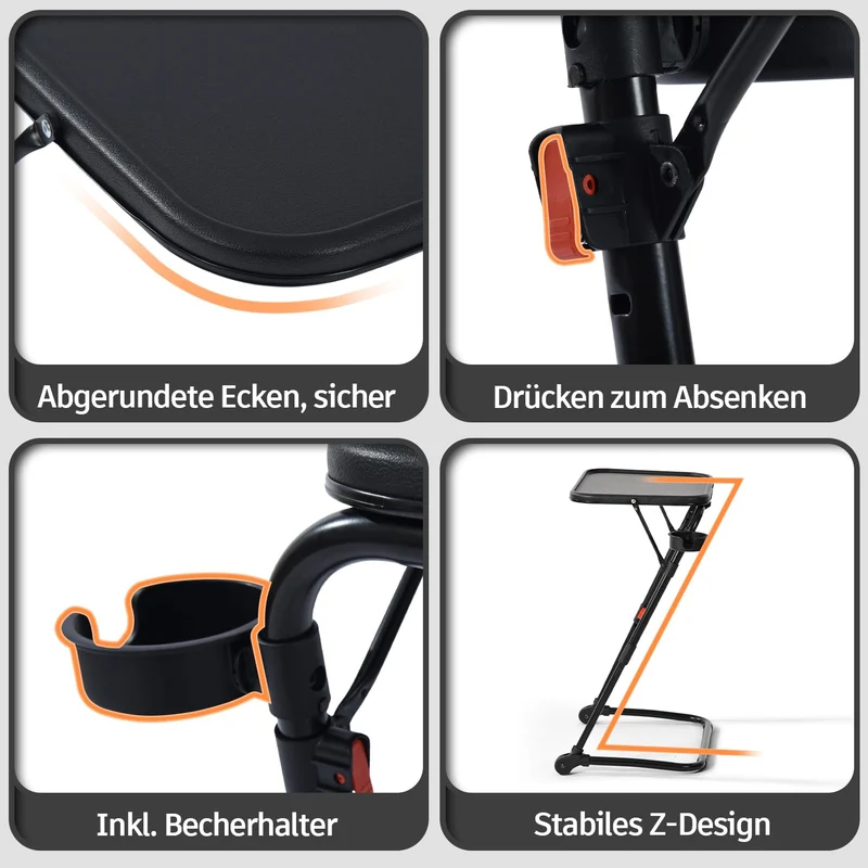 axisgo - MEUBLE Cosy Kleiner Klappbarer Laptoptisch Höhenverstellbar Schreibtisch Beistelltisch Ohne Montage Sofatisch Neigbar Computertische Betttisch Pflegebett, Schwarz