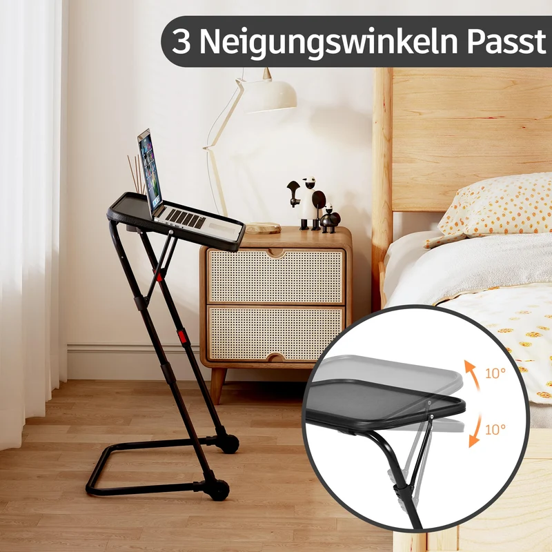axisgo - MEUBLE Cosy Kleiner Klappbarer Laptoptisch Höhenverstellbar Schreibtisch Beistelltisch Ohne Montage Sofatisch Neigbar Computertische Betttisch Pflegebett, Schwarz