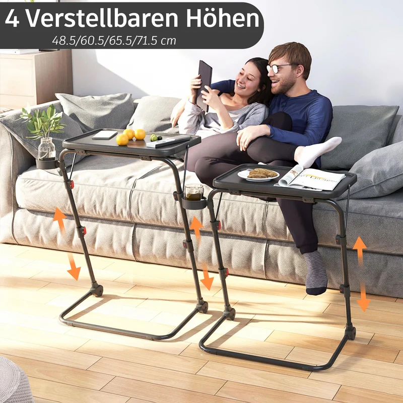 axisgo - MEUBLE Cosy Kleiner Klappbarer Laptoptisch Höhenverstellbar Schreibtisch Beistelltisch Ohne Montage Sofatisch Neigbar Computertische Betttisch Pflegebett, Schwarz