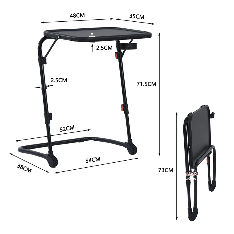 axisgo - MEUBLE Cosy Kleiner Klappbarer Laptoptisch Höhenverstellbar Schreibtisch Beistelltisch Ohne Montage Sofatisch Neigbar Computertische Betttisch Pflegebett, Schwarz