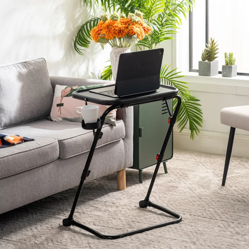 axisgo - MEUBLE Cosy Kleiner Klappbarer Laptoptisch Höhenverstellbar Schreibtisch Beistelltisch Ohne Montage Sofatisch Neigbar Computertische Betttisch Pflegebett, Schwarz