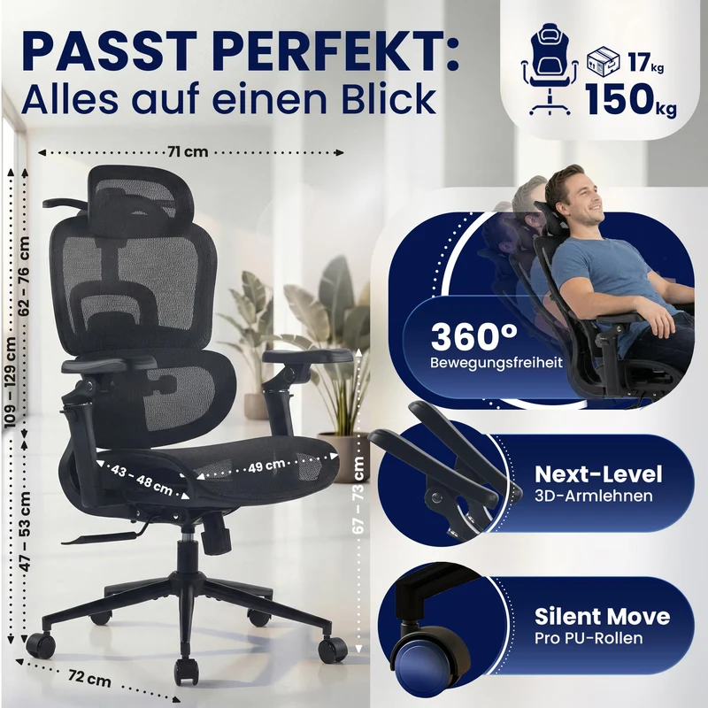 Der ergonomische Bürostuhl JENS überzeugt durch hohen Sitzkomfort