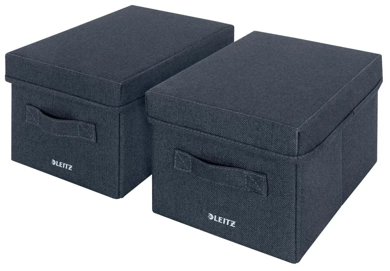 axisgo - Leitz Aufbewahrungsbox mit Deckel aus Stoff Klein, 2er-Set Organisationsboxen, Universell, faltbar & umweltfreundlich, Organizer für Büro, Haushalt, Küche & Schule, Grau, 61460089
