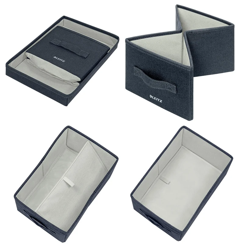 axisgo - Leitz Aufbewahrungsbox mit Deckel aus Stoff Klein, 2er-Set Organisationsboxen, Universell, faltbar & umweltfreundlich, Organizer für Büro, Haushalt, Küche & Schule, Grau, 61460089