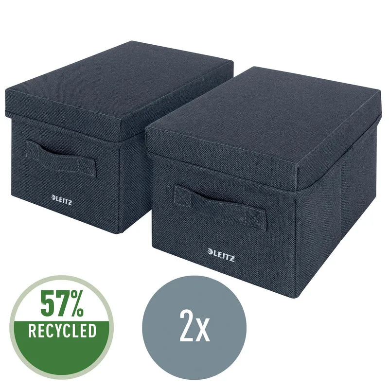 axisgo - Leitz Aufbewahrungsbox mit Deckel aus Stoff Klein, 2er-Set Organisationsboxen, Universell, faltbar & umweltfreundlich, Organizer für Büro, Haushalt, Küche & Schule, Grau, 61460089